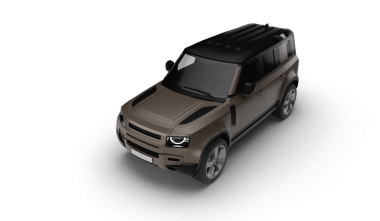 Hafif sol ön üst perspektiften şeffaf arkaplanda izole edilmiş kahverengi bir SUV 'nin 3D görüntüsü