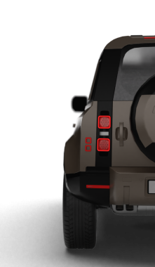 Kahverengi modern SUV 'nin 3D görüntüsü, şeffaf arkaplan üzerinde tam arka sol yarısını gösteriyor