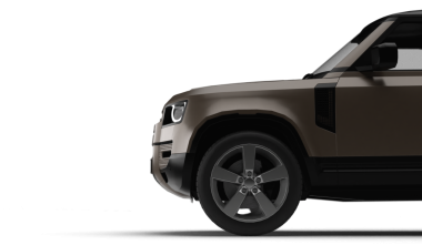 Kahverengi modern SUV 'nin 3D görüntüsü, şeffaf arkaplanda ön perspektiften sol tarafı gösteriyor