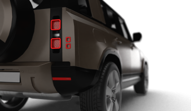 Hafif sağ arka perspektiften, şeffaf arkaplanda izole edilmiş kahverengi bir SUV 'nin 3D görüntüsü