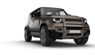 Şeffaf arkaplanda, hafif sağ ön perspektiften modern kahverengi bir SUV 'nin 3 boyutlu görüntülemesi