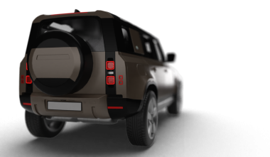 Hafif sağ arka perspektiften, şeffaf arkaplanda izole edilmiş kahverengi bir SUV 'nin 3D görüntüsü