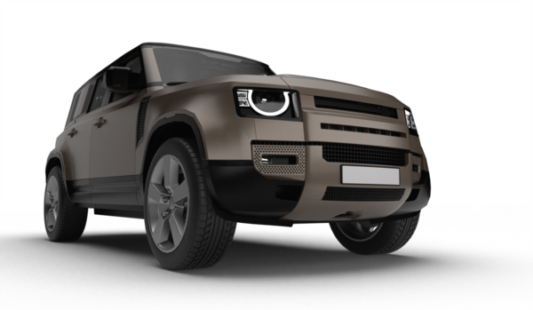 Şeffaf arkaplanda, hafif sağ ön perspektiften modern kahverengi bir SUV 'nin 3 boyutlu görüntülemesi