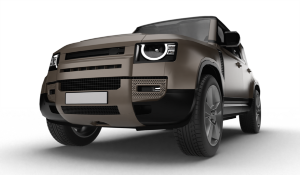 Hafif sağ ön perspektiften şeffaf arkaplanda izole edilmiş kahverengi bir SUV 'nin 3D görüntüsü