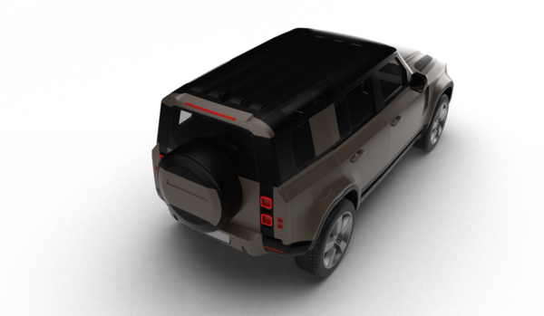 Hafif arka ve üst perspektiften, şeffaf arkaplanda izole edilmiş kahverengi bir SUV 'nin 3D görüntüsü