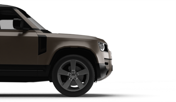 Kahverengi modern SUV 'nin 3D görüntüsü, şeffaf arkaplanda sağ ön tarafı yarı yarıya gösteriyor