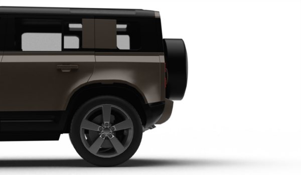 Kahverengi modern SUV 'nin 3D görüntüsü sol tarafı yarı arka kısmı şeffaf arkaplanda izole edilmiş.