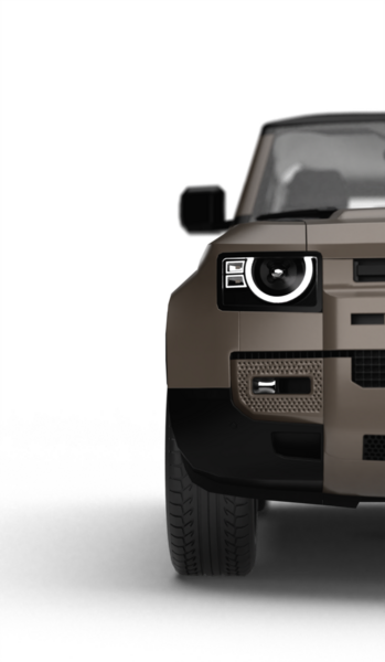 Şeffaf arkaplanda kısmi ön sağ bölümü gösteren kahverengi bir SUV 'nin 3D görüntüsü