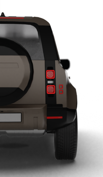 Kahverengi modern SUV 'nin 3D görüntüsü şeffaf arkaplanda tam arka sağ yarısını gösteriyor