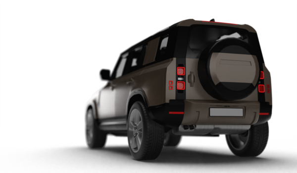 Hafif sol arka perspektiften, şeffaf arkaplanda izole edilmiş kahverengi bir SUV 'nin 3D görüntüsü