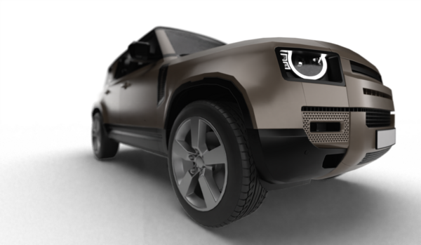 Şeffaf arkaplanda, hafif sağ ön perspektiften modern kahverengi bir SUV 'nin 3 boyutlu görüntülemesi