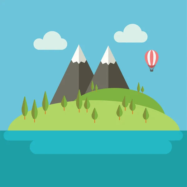 Isla en el lago — Vector de stock