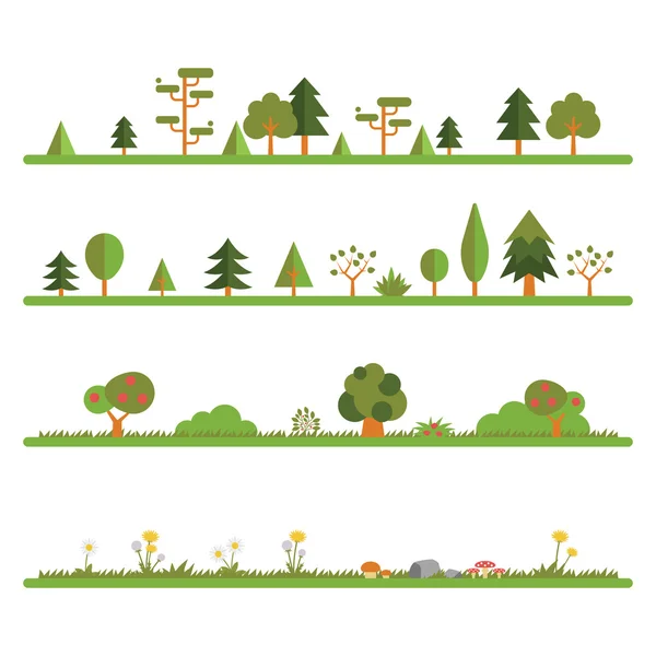 Tree and Bush Line Set — Stock Vector