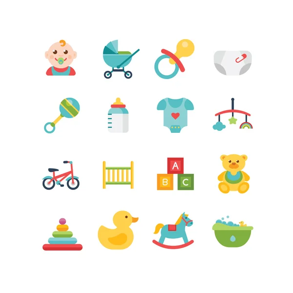 Ícones relacionados com o bebê e a criança, ilustrações — Vetor de Stock