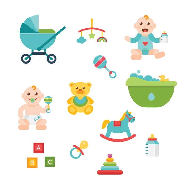 Iconos, ilustraciones relacionadas con bebés y niños — Vector de stock