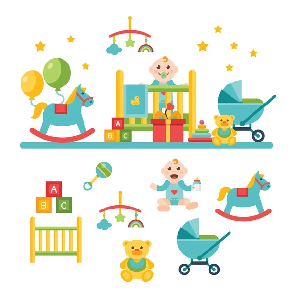 Iconos, ilustraciones relacionadas con bebés y niños Gráficos vectoriales