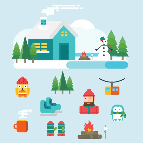 Iconos e ilustraciones relacionados con el invierno Ilustración de stock