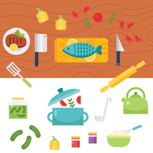 Kitchen themed illustration and icons — Stock Vector