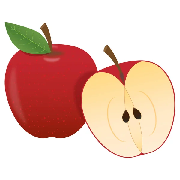 Egy Egész Alma Illusztrációja Egy Fél Almával — Stock Fotó
