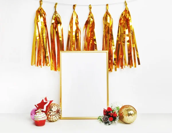 Gold frame and gold tassels — Stock Photo, Image