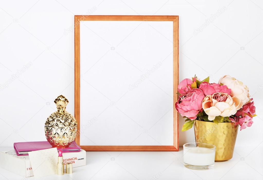 Mock up for your photo or text Place your work, print art,shabby style, white background