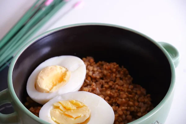 Bouillie Sarrasin Avec Oeuf Produits Alimentaires — Photo