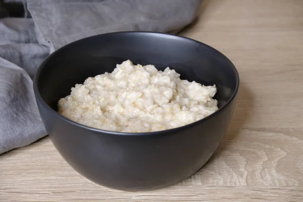 Oatmeal Oatmeal Black Plate Cooking Food — Stock Photo, Image