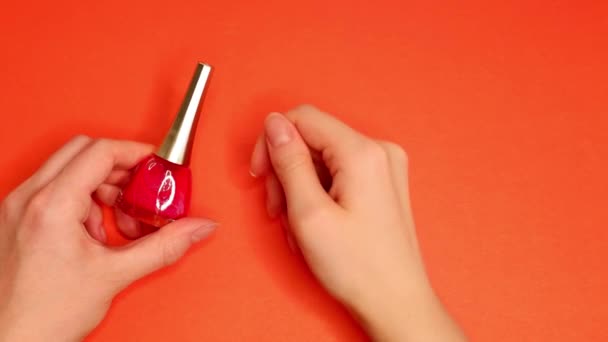 Opening Nail Polish Manicurist Cosmetics — Stock Video