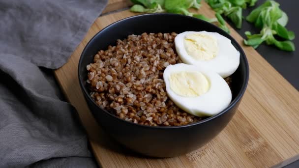 Buckwheat Porridge Egg Food Cooking Tasting — Stock Video
