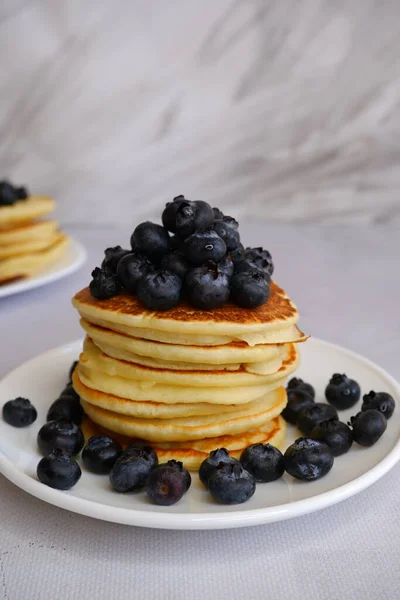 Pancake Dengan Blueberry Buah Berry Pancake Amerika — Stok Foto