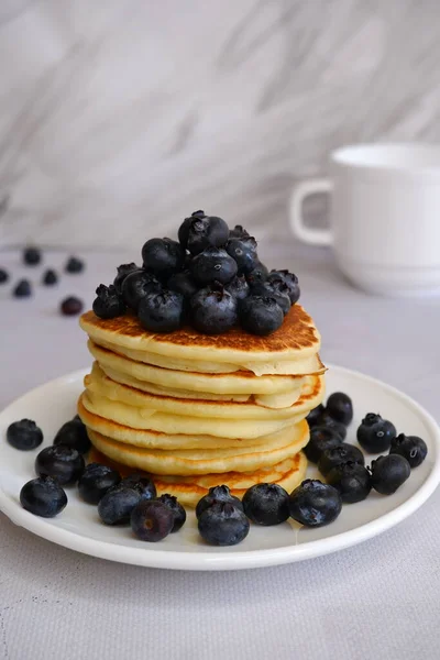 Pancake Dengan Blueberry Buah Berry Pancake Amerika — Stok Foto