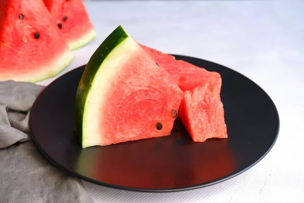 Skiva Vattenmelon Lätt Suddig Bakgrund Bär Frukten — Stockfoto