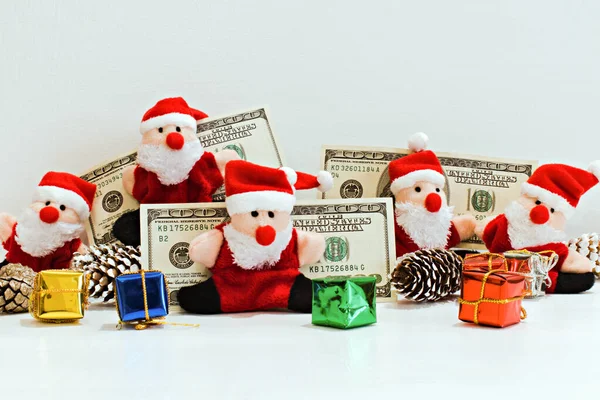 Drôle Santa Claus Jouets Avec Des Dollars Des Cadeaux Noël — Photo
