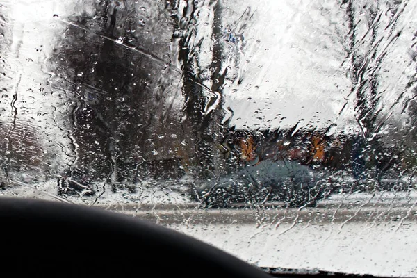 Blurred Raindrops View Car Windshield — Stock Photo, Image