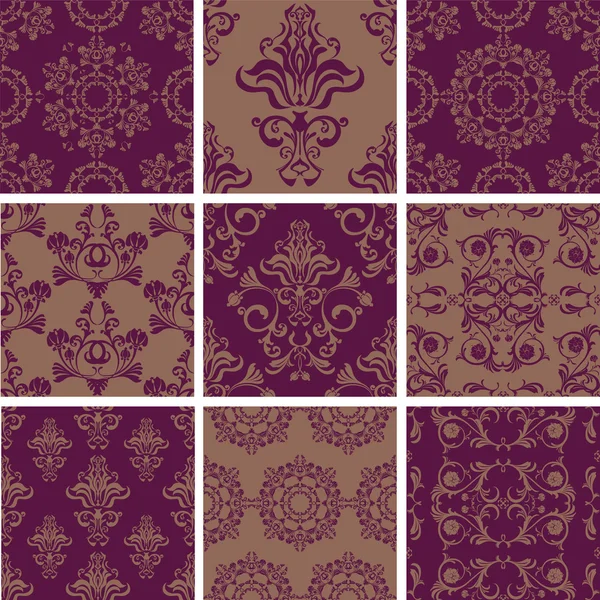 Set seamless pattern of ornament flowers — Stock Vector
