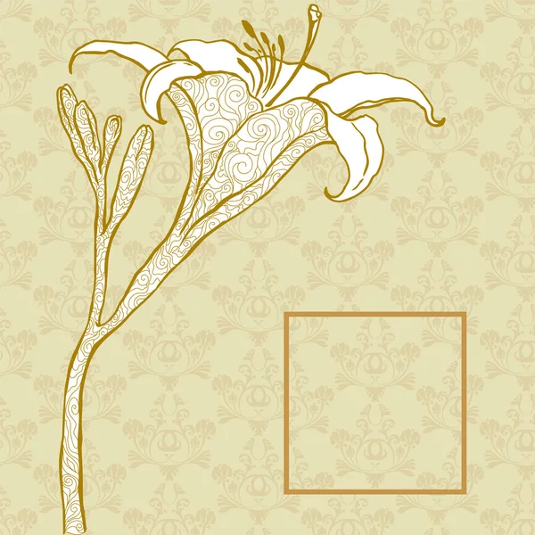 Gouden lelie op de achtergrond van het ornament — Stockvector