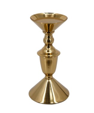 Altın şamdan beyaz arkaplanda izole edildi 