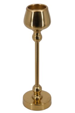 Altın şamdan beyaz arkaplanda izole edildi 