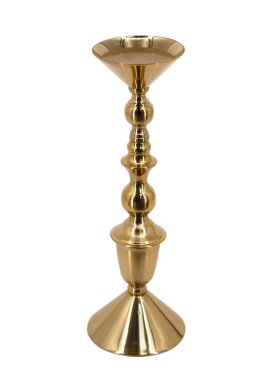 Altın şamdan beyaz arkaplanda izole edildi 