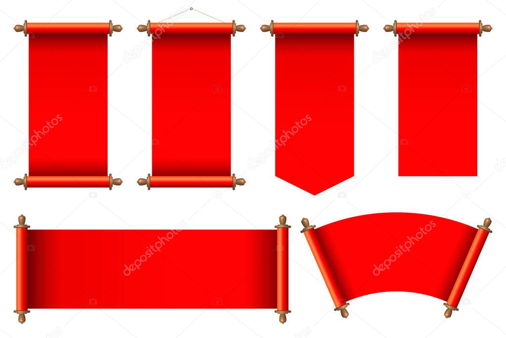 Set of red ancient scrolls vector illustration
