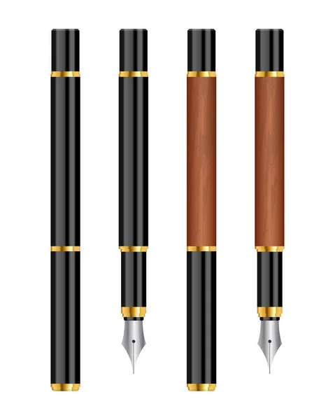 Fontein Pen Set Vector Illustratie Geïsoleerd Witte Achtergrond — Stockvector