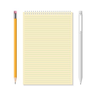 Kalem ve kalem vektör illüstrasyonlu defter