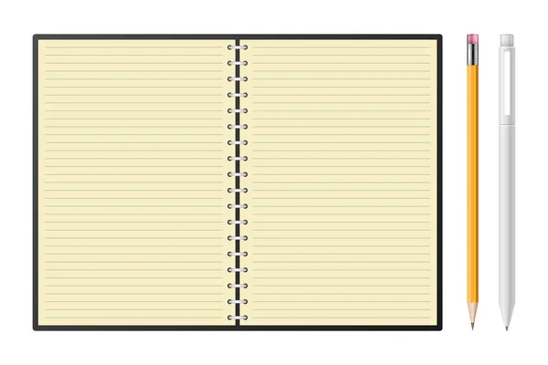 Caderno Com Lápis Caneta Ilustração Vetorial — Vetor de Stock