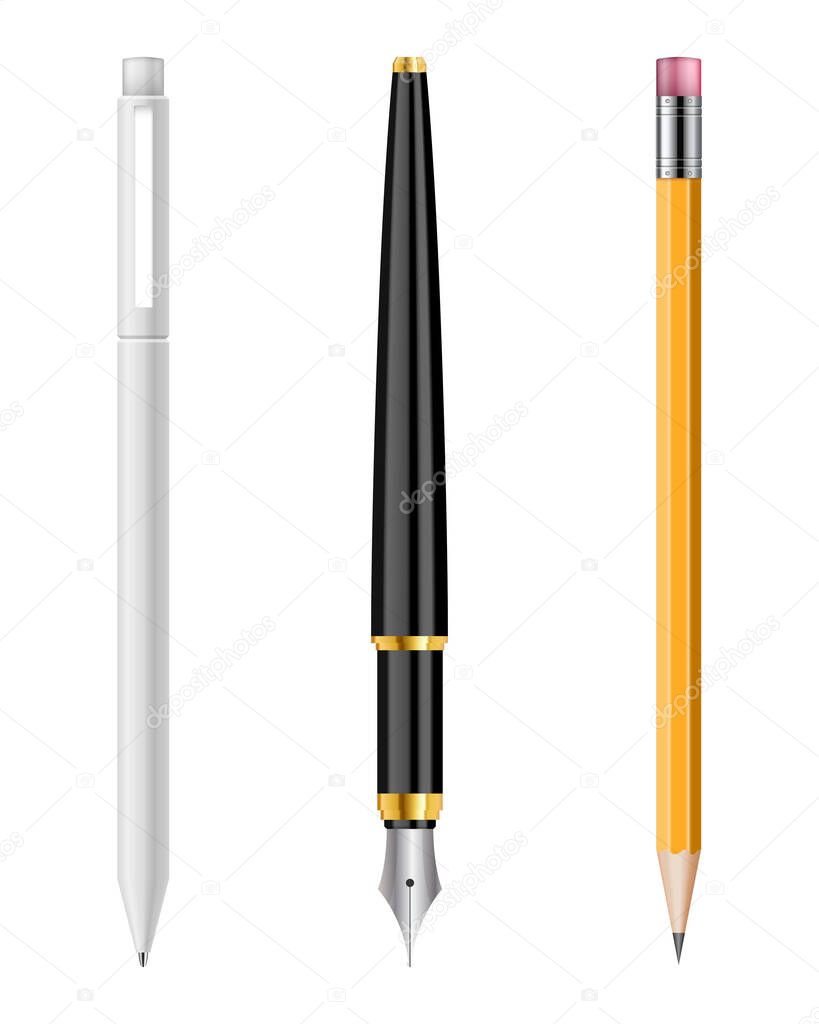 Pen and pencil set vector illustration isolated on white background