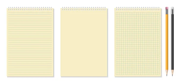 Conjunto Cuadernos Realistas Ilustración Vectores Lápiz — Vector de stock