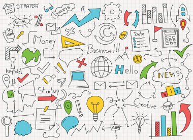 İş simgeleri el çizimi vektör çizimi