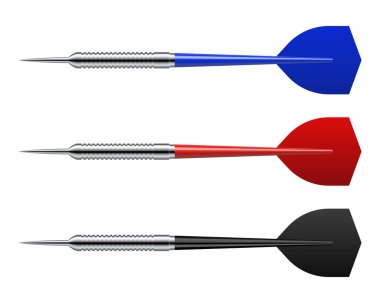 Beyaz arkaplanda izole edilmiş gerçekçi dart okları kümesi