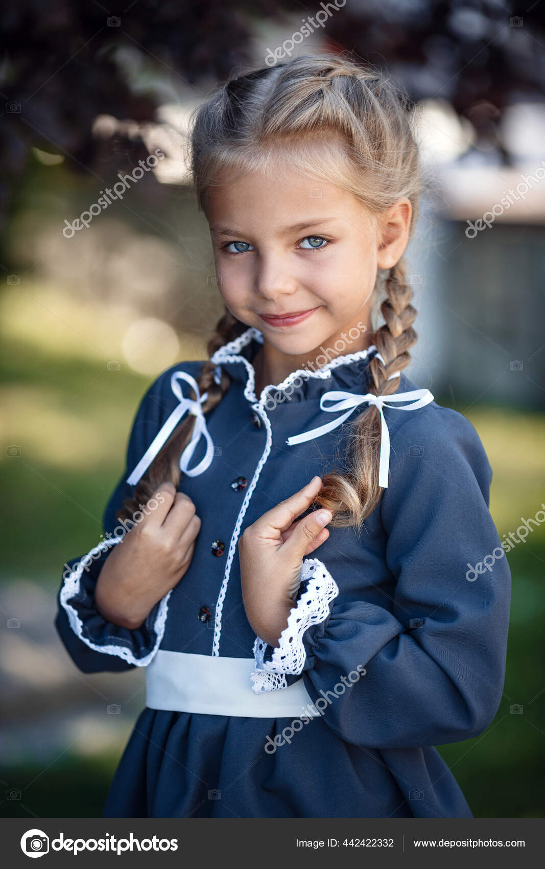 Charming Little Girl Retro Dress Walking City Sunny Summer Day - Main Image