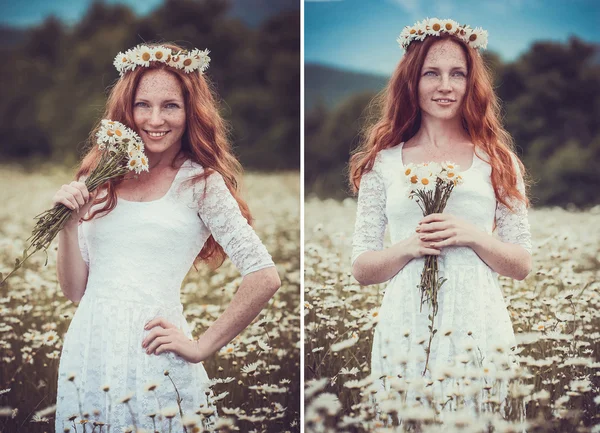 Mulher bonita desfrutando de campo, conceito de harmonia — Fotografia de Stock