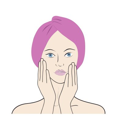 Yüzünü bir kız toching illüstrasyon vektör